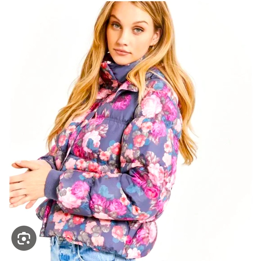Something Navy Floral Hooded Puffer